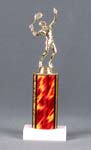 This is a image of a tennis player on a red column with a marble base